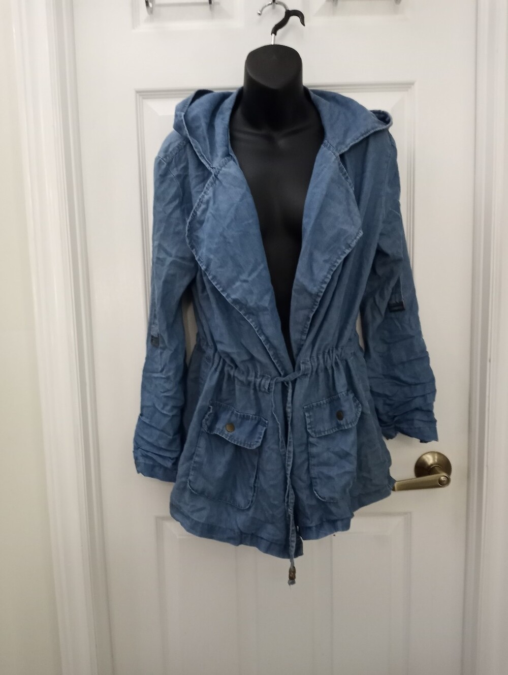 LIFE IN PROGRESS Buttonless Jacket (Adjustable Waist Tie And Oversized Hood)